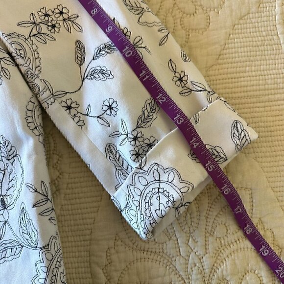 VINTAGE 90s Carole Little 100% Cotton Blazer Suit Jacket White Black Floral S - Picture 9 of 10